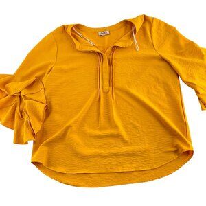 GiGiO Plus 1XL Mustard Yellow 3/4 Sleeve Blouse Pullover